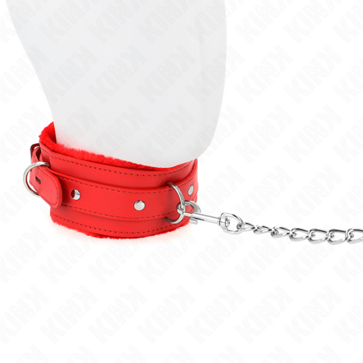 Halsband mit Leine 65 cm mit Einschränkungen Rot 36-42 cm X 5,5 cm von Kink Collar & Gag | Fesselliebe.de