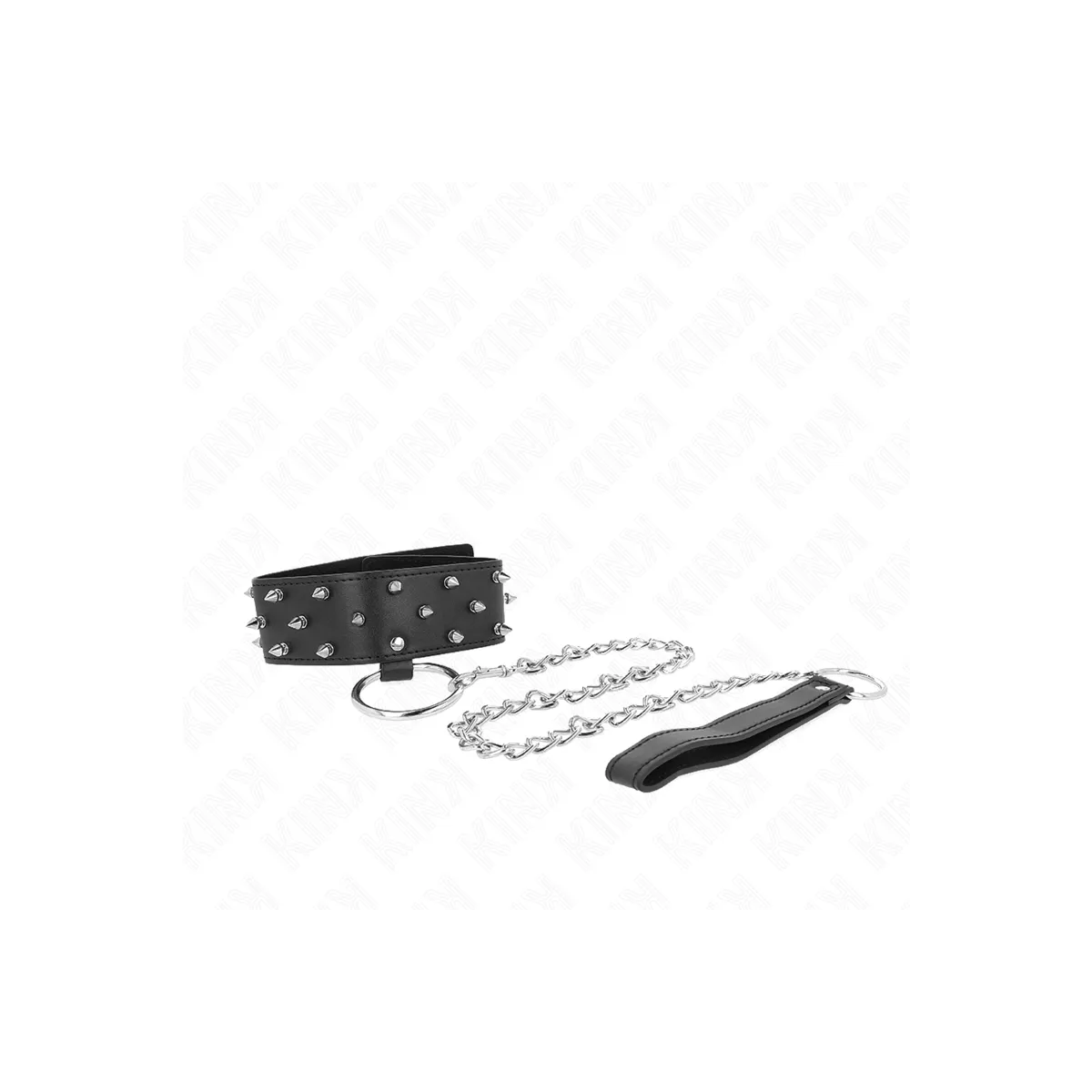 Halskette mit Leine 65 cm mit Silbernen Nieten Modell 5 Verstellbar 36-43 cm X 5 cm von Kink Collar & Gag | Fesselliebe.de