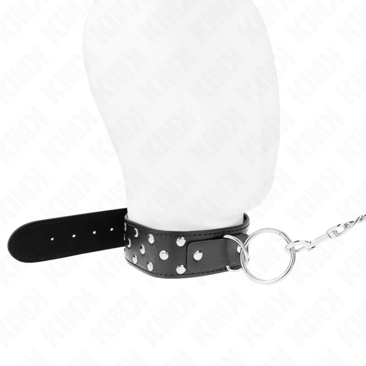 Ring Nieten Band Halskette mit Gürtel 65 cm Schwarz Verstellbar 36-50 cm X 3,8 cm von Kink Collar & Gag | Fesselliebe.de