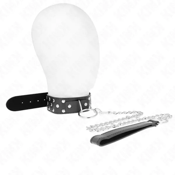 Ring Nieten Band Halskette mit Gürtel 65 cm Schwarz Verstellbar 36-50 cm X 3,8 cm von Kink Collar & Gag | Fesselliebe.de