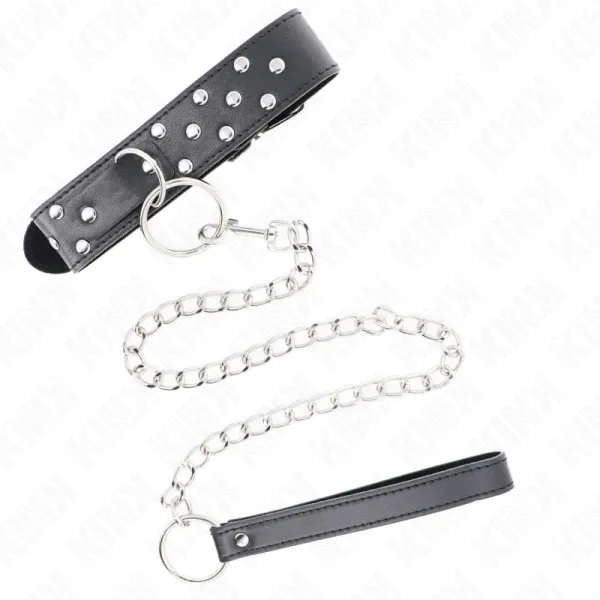 Ring Nieten Band Halskette mit Gürtel 65 cm Schwarz Verstellbar 36-50 cm X 3,8 cm von Kink Collar & Gag | Fesselliebe.de
