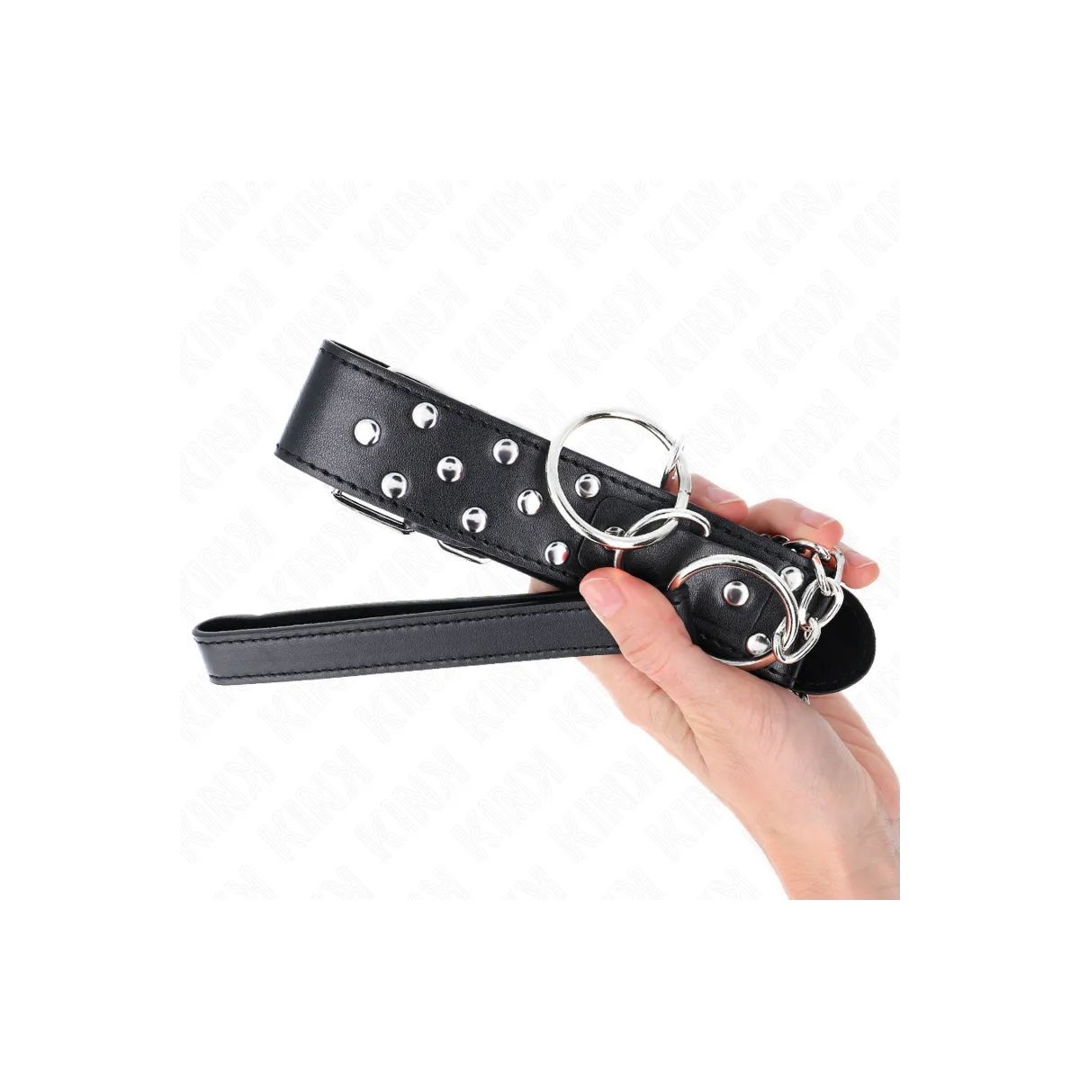 Ring Nieten Band Halskette mit Gürtel 65 cm Schwarz Verstellbar 36-50 cm X 3,8 cm von Kink Collar & Gag | Fesselliebe.de
