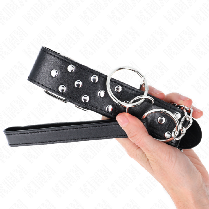 Ring Nieten Band Halskette mit Gürtel 65 cm Schwarz Verstellbar 36-50 cm X 3,8 cm von Kink Collar & Gag | Fesselliebe.de