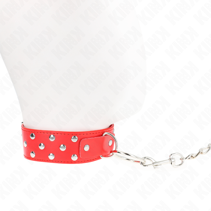 Ring Nieten Band Halskette mit Gürtel 65 cm Rot Verstellbar 36-50 cm X 3,8 cm von Kink Collar & Gag | Fesselliebe.de
