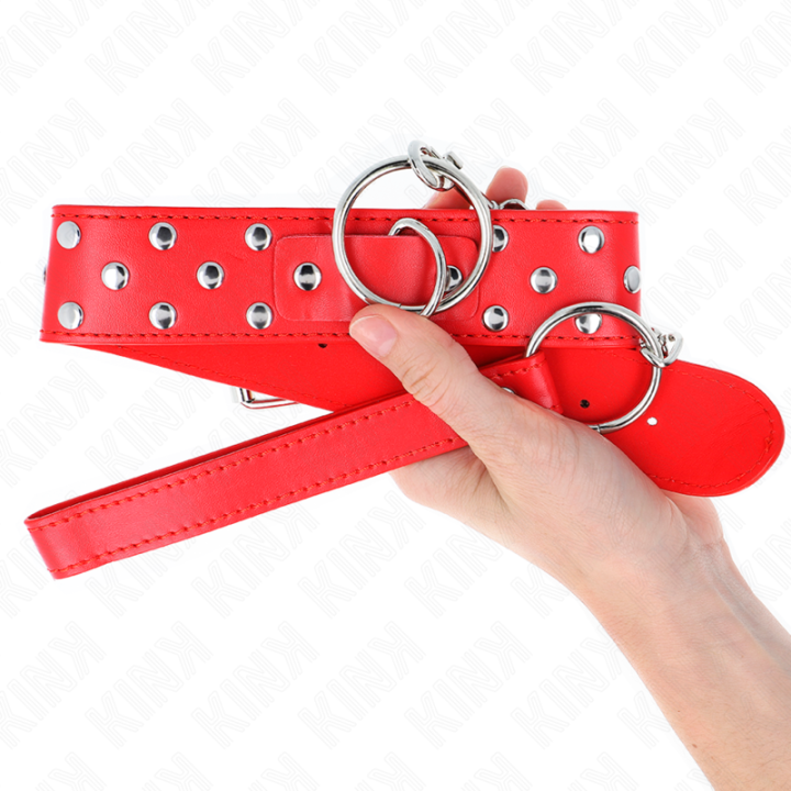 Ring Nieten Band Halskette mit Gürtel 65 cm Rot Verstellbar 36-50 cm X 3,8 cm von Kink Collar & Gag | Fesselliebe.de