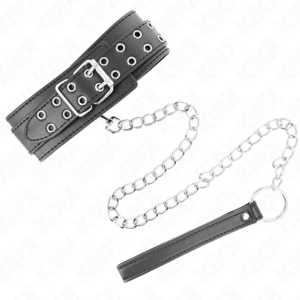 Halskette mit Riemen 65 cm Silber Schnallen Verstellbar 33-46 cm X 5,5 cm von Kink Collar & Gag | Fesselliebe.de