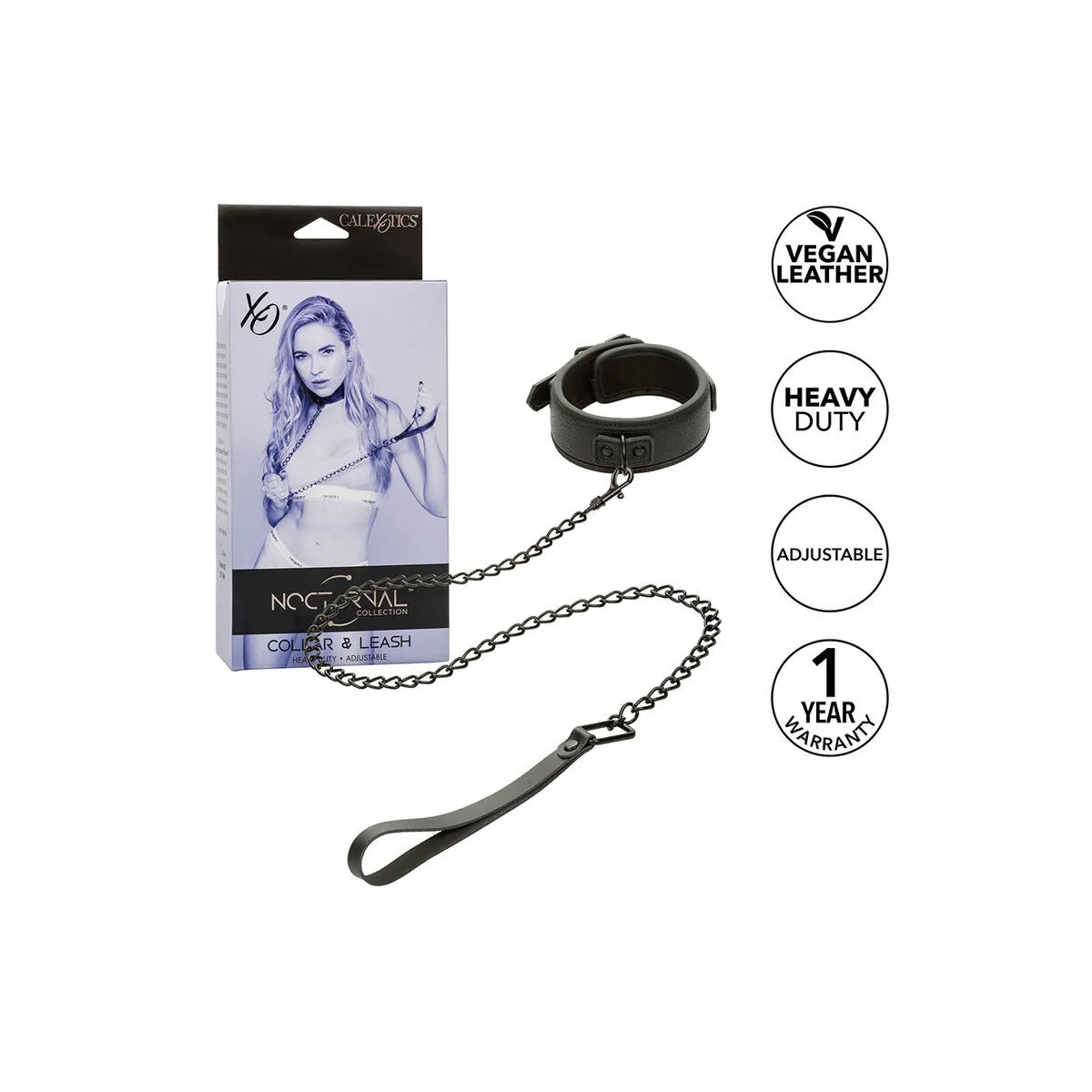 Nocturnal Halsband & Leine Leder Verstellbar Schwarz von Calexotics | Fesselliebe.de