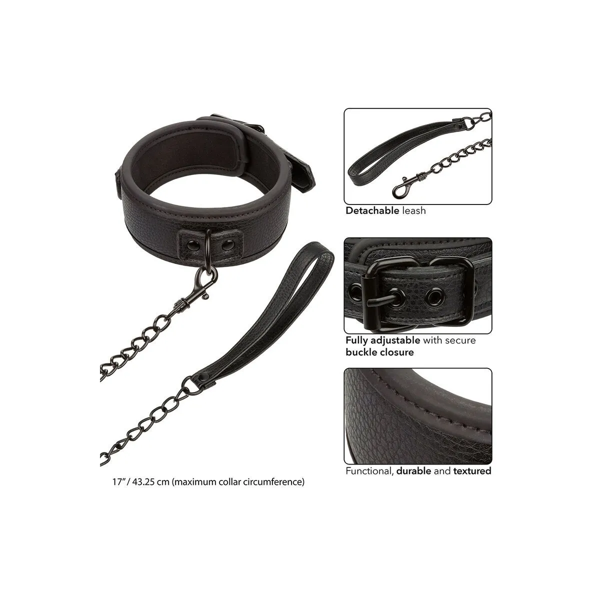 Nocturnal Halsband & Leine Leder Verstellbar Schwarz von Calexotics | Fesselliebe.de