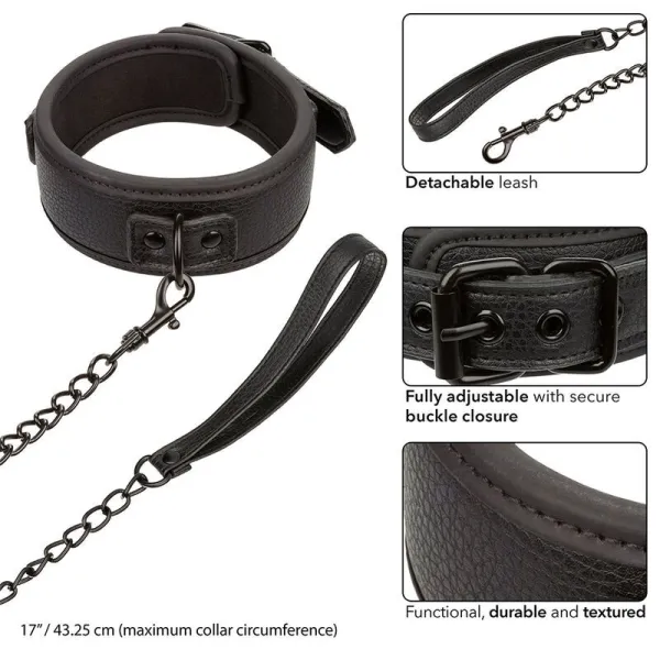 Nocturnal Halsband & Leine Leder Verstellbar Schwarz von Calexotics | Fesselliebe.de