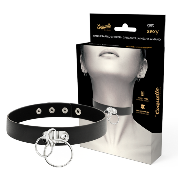Doppelring-Halsband aus Veganem Leder von Coquette Accessories | Fesselliebe.de