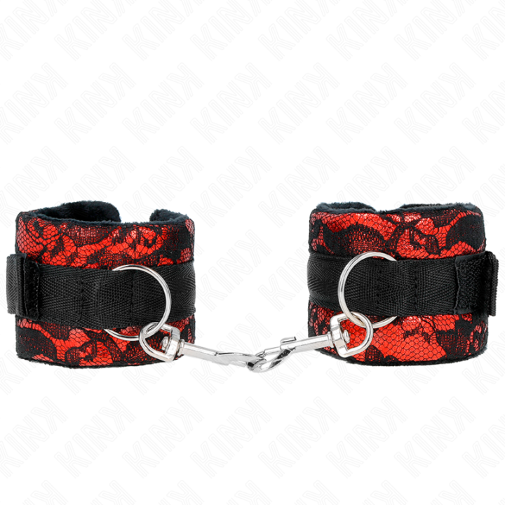 Kurze Handgelenksfesseln aus Samtspitze und Nylonfessel Rot/Schwarz 23 X 6,5 cm von Kink Wrist Restraint | Fesselliebe.de