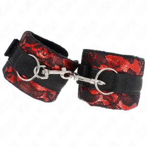 Kurze Handgelenksfesseln aus Samtspitze und Nylonfessel Rot/Schwarz 23 X 6,5 cm von Kink Wrist Restraint