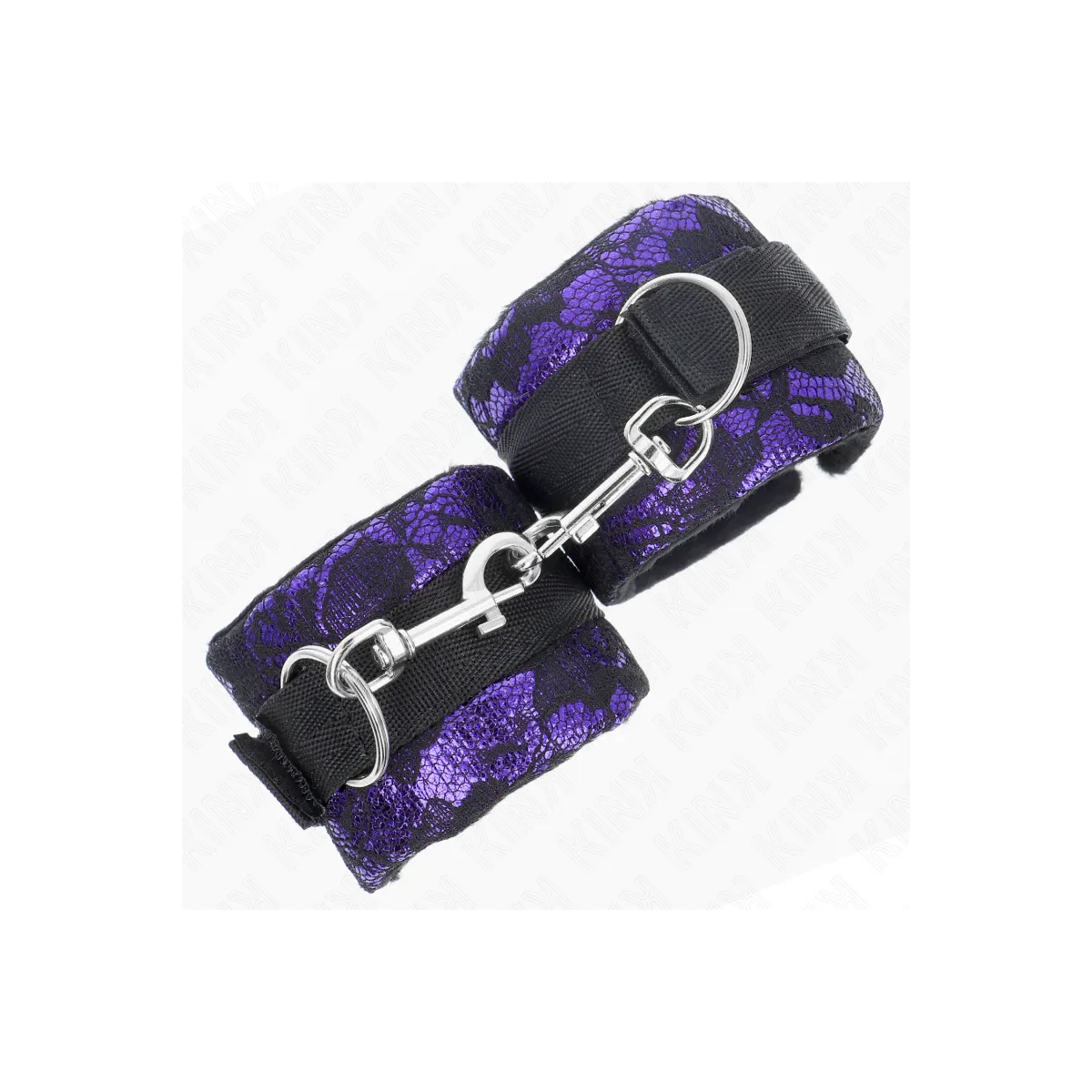 Kurze Handgelenksfesseln aus Samtspitze und Nylonbindung Lila/Schwarz 23 X 6,5 cm von Kink Wrist Restraint | Fesselliebe.de
