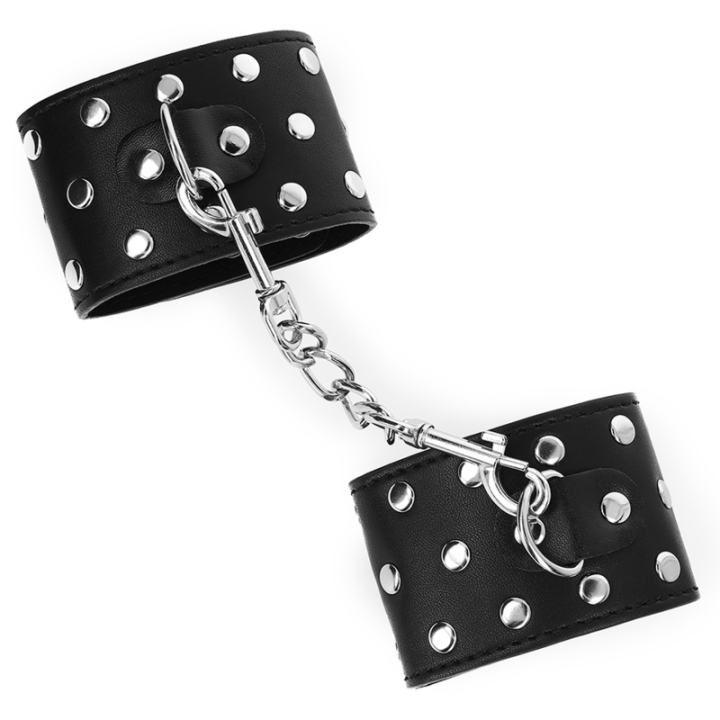 Handgelenkfesseln mit Druckverschluss Voller Nieten Schwarz Verstellbar 19-24 cm X 5,5 cm von Kink Wrist Restraint | Fesselliebe.de