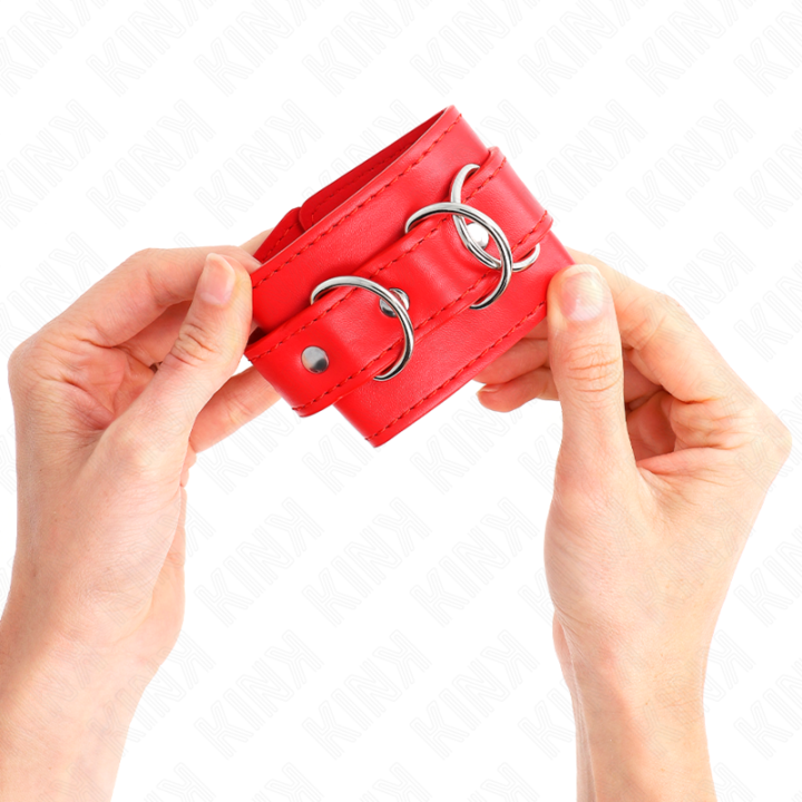 3 D-Ring Handgelenkfesseln Verstellbar Rot 17,5-25 cm X 6 cm von Kink Wrist Restraint | Fesselliebe.de