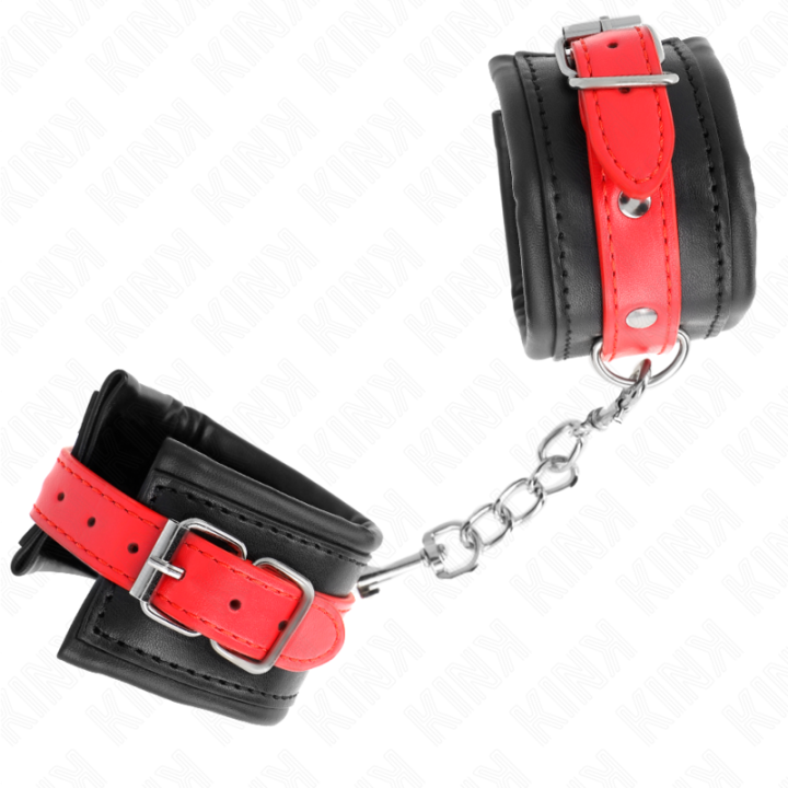 Handgelenkfesseln Schwarz mit Rotem Gürtel Verstellbar 17-28 cm X 6 cm von Kink Wrist Restraint | Fesselliebe.de