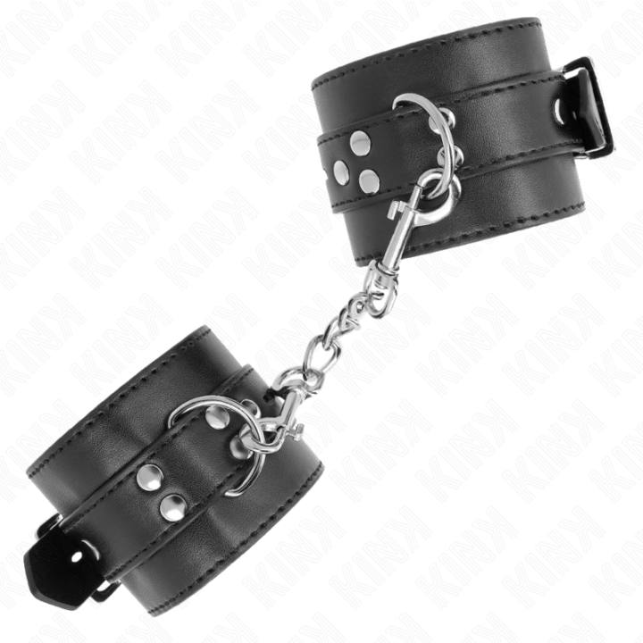 Handgelenkfesseln Schwarz mit Schwarzem Gürtel Verstellbar 17-28 cm X 6 cm von Kink Wrist Restraint | Fesselliebe.de