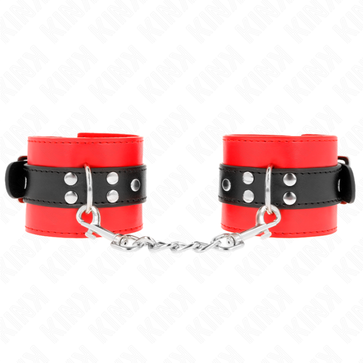Handgelenkfesseln Rot mit Schwarzem Gürtel Verstellbar 17-28 cm X 6 cm von Kink Wrist Restraint | Fesselliebe.de
