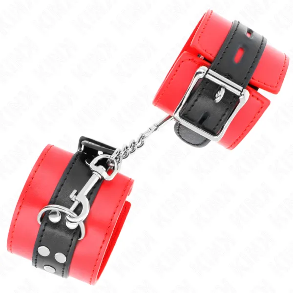 Handgelenkfesseln Rot mit Schwarzem Gürtel Verstellbar 17-28 cm X 6 cm von Kink Wrist Restraint | Fesselliebe.de