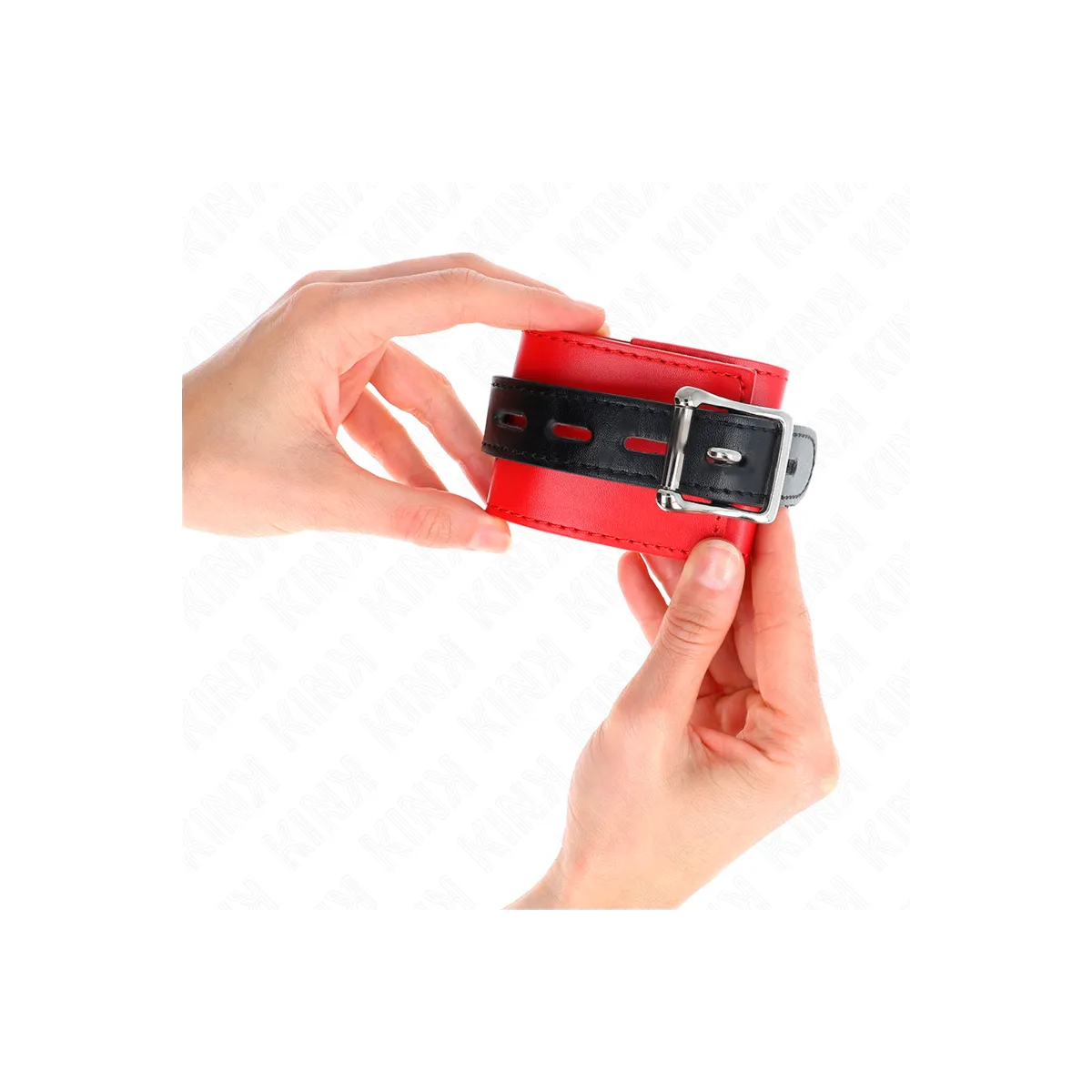 Handgelenkfesseln Rot mit Schwarzem Gürtel Verstellbar 17-28 cm X 6 cm von Kink Wrist Restraint | Fesselliebe.de