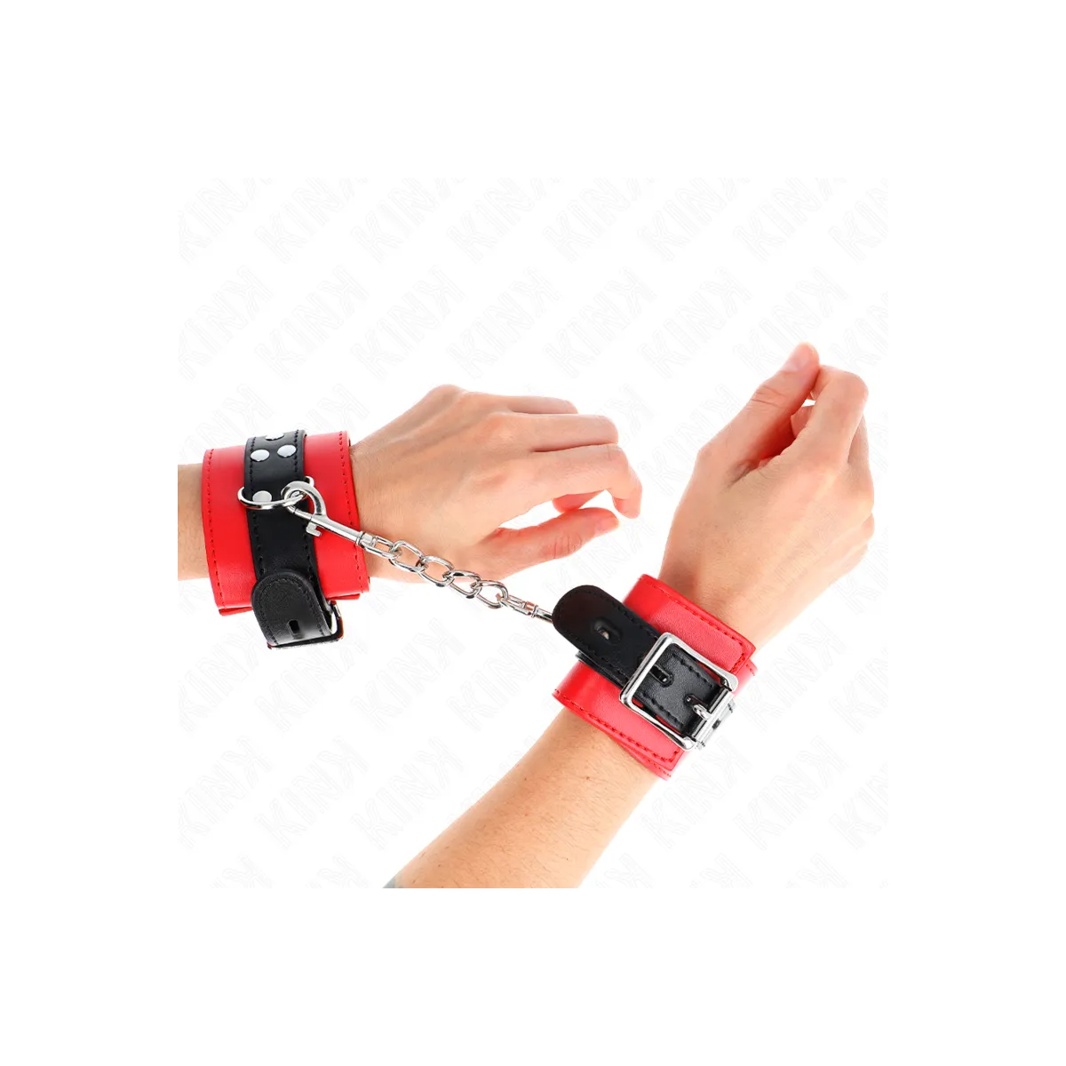 Handgelenkfesseln Rot mit Schwarzem Gürtel Verstellbar 17-28 cm X 6 cm von Kink Wrist Restraint | Fesselliebe.de