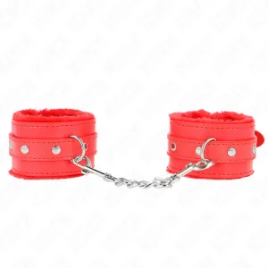 Premium gefütterte Handgelenkfesseln Rot mit Rotem Gürtel Verstellbar 17-29 cm X 6 cm von Kink Wrist Restraint | Fesselliebe.de