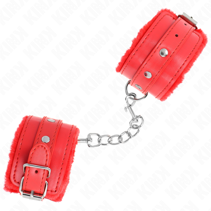 Premium gefütterte Handgelenkfesseln Rot mit Rotem Gürtel Verstellbar 17-29 cm X 6 cm von Kink Wrist Restraint | Fesselliebe.de