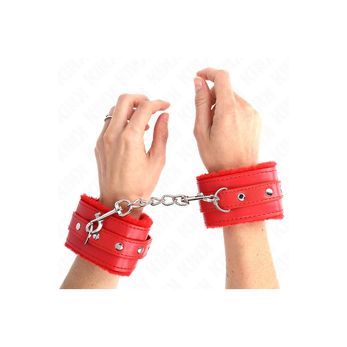 Premium gefütterte Handgelenkfesseln Rot mit Rotem Gürtel Verstellbar 17-29 cm X 6 cm von Kink Wrist Restraint | Fesselliebe.de