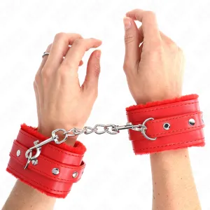 Premium gefütterte Handgelenkfesseln Rot mit Rotem Gürtel Verstellbar 17-29 cm X 6 cm von Kink Wrist Restraint