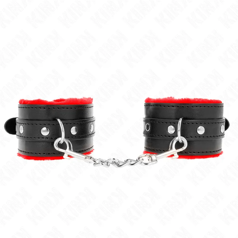 Premium Handgelenkfesseln Rot mit Schwarzem Gürtel Verstellbar 17-29 cm X 6 cm von Kink Wrist Restraint | Fesselliebe.de