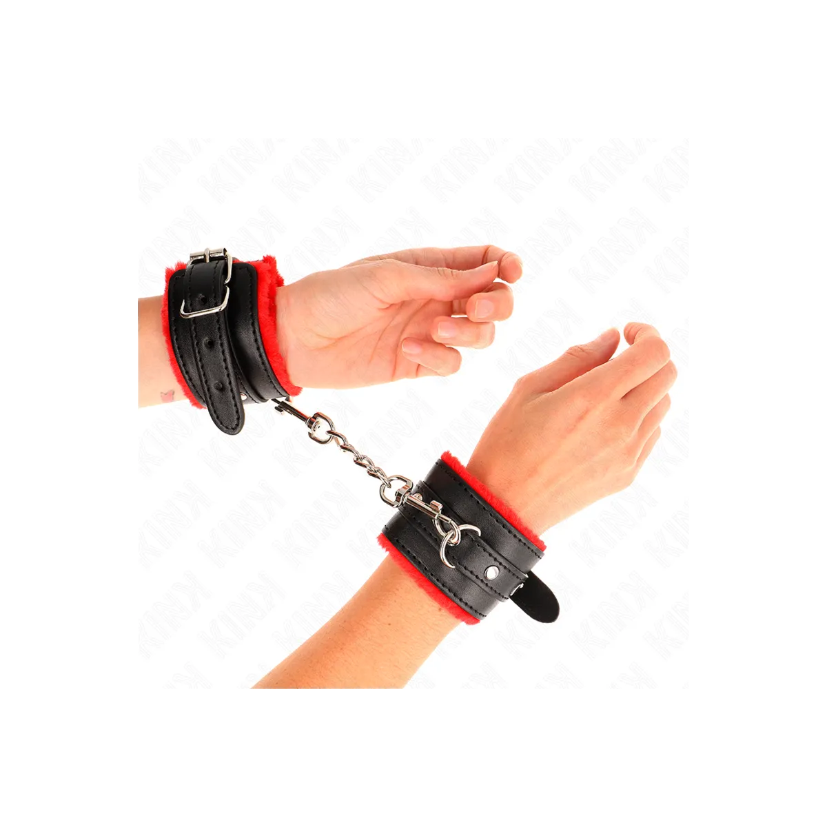 Premium Handgelenkfesseln Rot mit Schwarzem Gürtel Verstellbar 17-29 cm X 6 cm von Kink Wrist Restraint | Fesselliebe.de