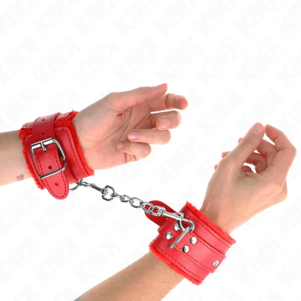 Handgelenkfesseln Rot mit Rotem Gürtel Verstellbar 17-29 cm X 6 cm von Kink Wrist Restraint | Fesselliebe.de