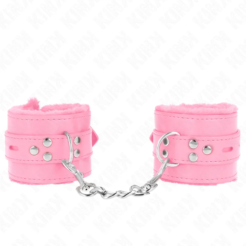 Handgelenkfesseln mit Quadratischen Löchern, Rosa und Rosa Gürtel, 17-29 cm X 6 cm von Kink Wrist Restraint | Fesselliebe.de