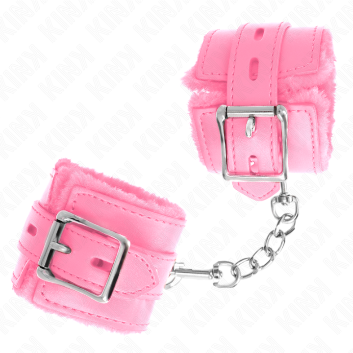 Handgelenkfesseln mit Quadratischen Löchern, Rosa und Rosa Gürtel, 17-29 cm X 6 cm von Kink Wrist Restraint | Fesselliebe.de