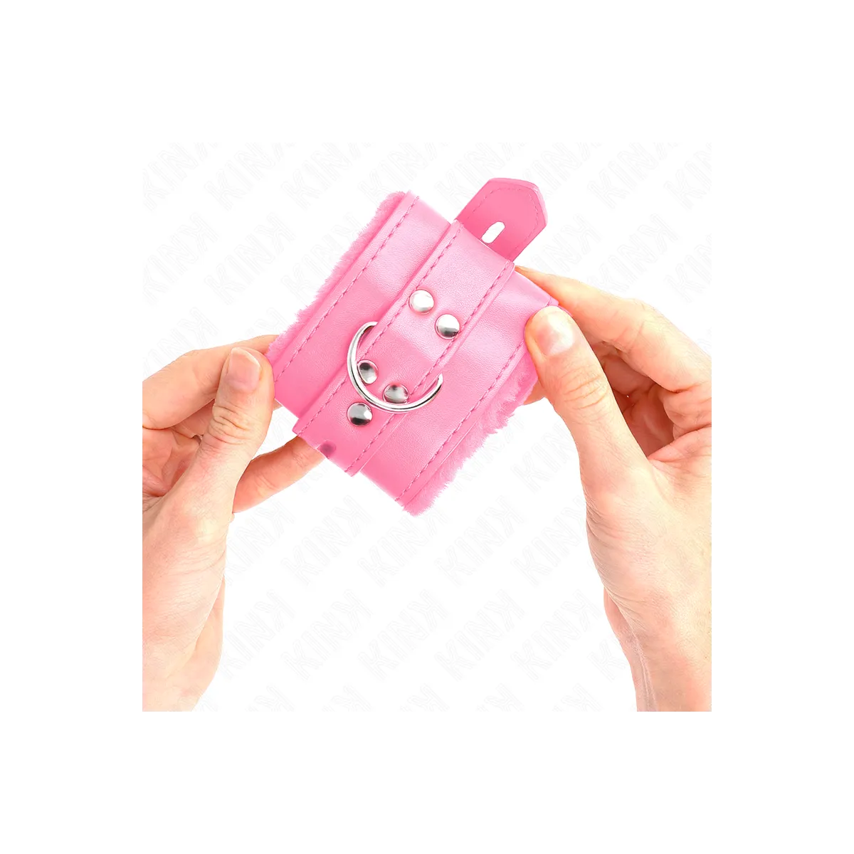 Handgelenkfesseln mit Quadratischen Löchern, Rosa und Rosa Gürtel, 17-29 cm X 6 cm von Kink Wrist Restraint | Fesselliebe.de
