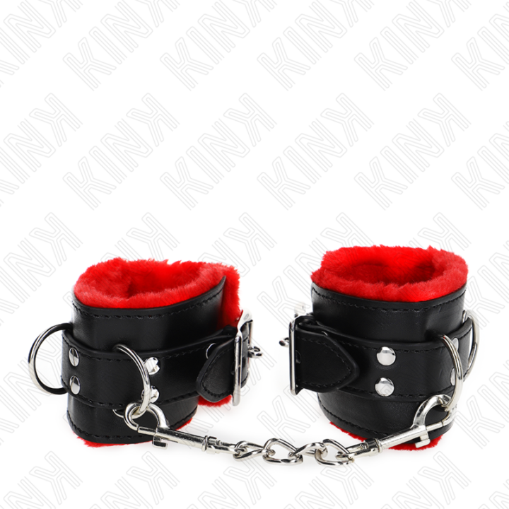 Fesseln mit Quadratischen Löchern, Roter und Schwarzer Gürtel, Verstellbar 17-29 cm X 6 cm von Kink Wrist Restraint | Fesselliebe.de