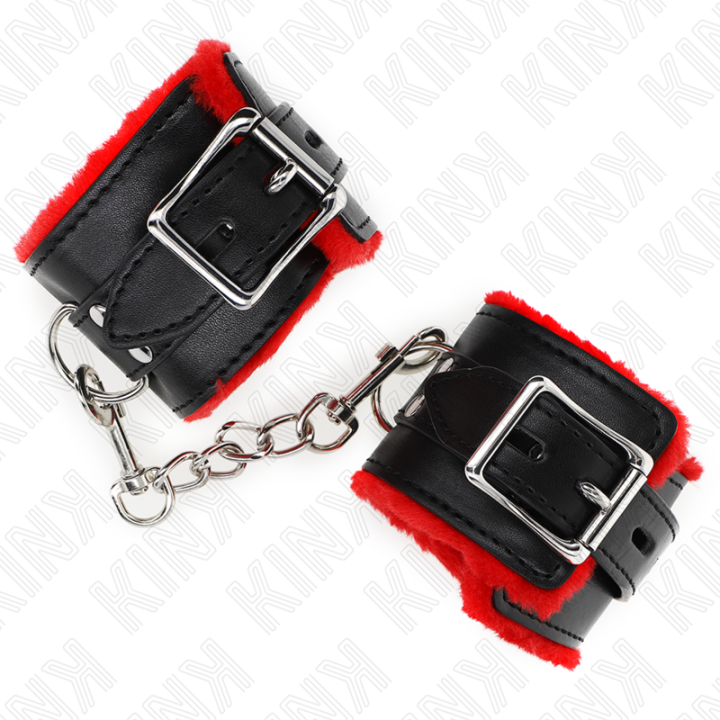 Fesseln mit Quadratischen Löchern, Roter und Schwarzer Gürtel, Verstellbar 17-29 cm X 6 cm von Kink Wrist Restraint | Fesselliebe.de