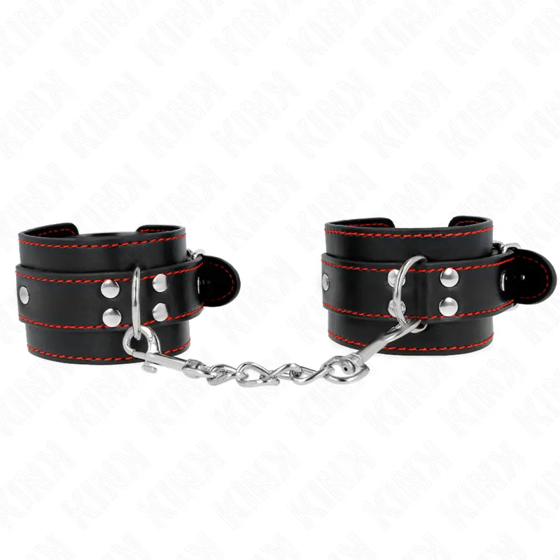 Handgelenkfesseln Schwarz mit Rotem Futter Verstellbar 20-28 cm X 5,5 cm von Kink Wrist Restraint | Fesselliebe.de