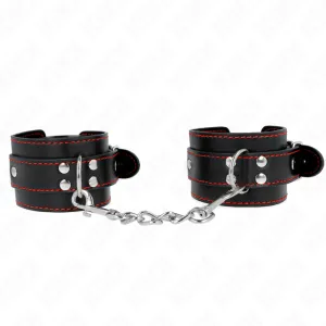 Handgelenkfesseln Schwarz mit Rotem Futter Verstellbar 20-28 cm X 5,5 cm von Kink Wrist Restraint | Fesselliebe.de