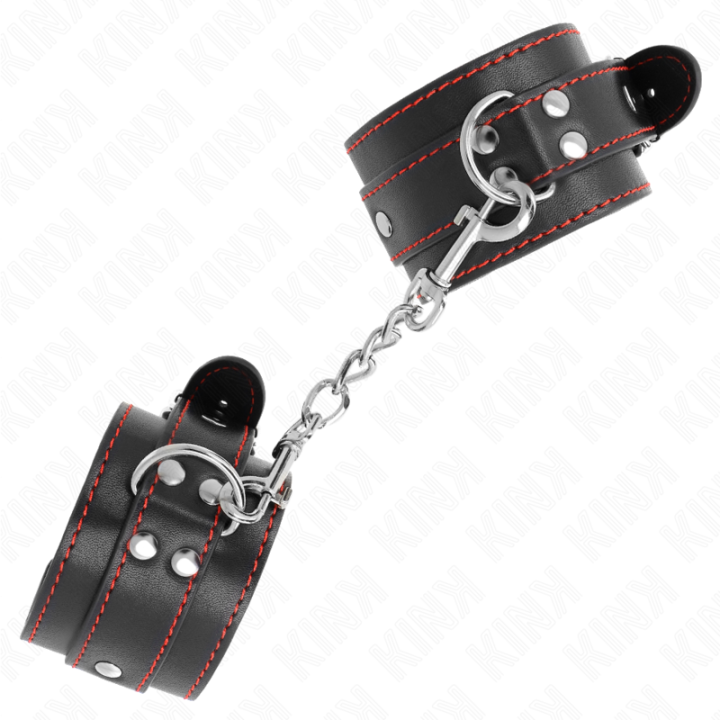 Handgelenkfesseln Schwarz mit Rotem Futter Verstellbar 20-28 cm X 5,5 cm von Kink Wrist Restraint | Fesselliebe.de