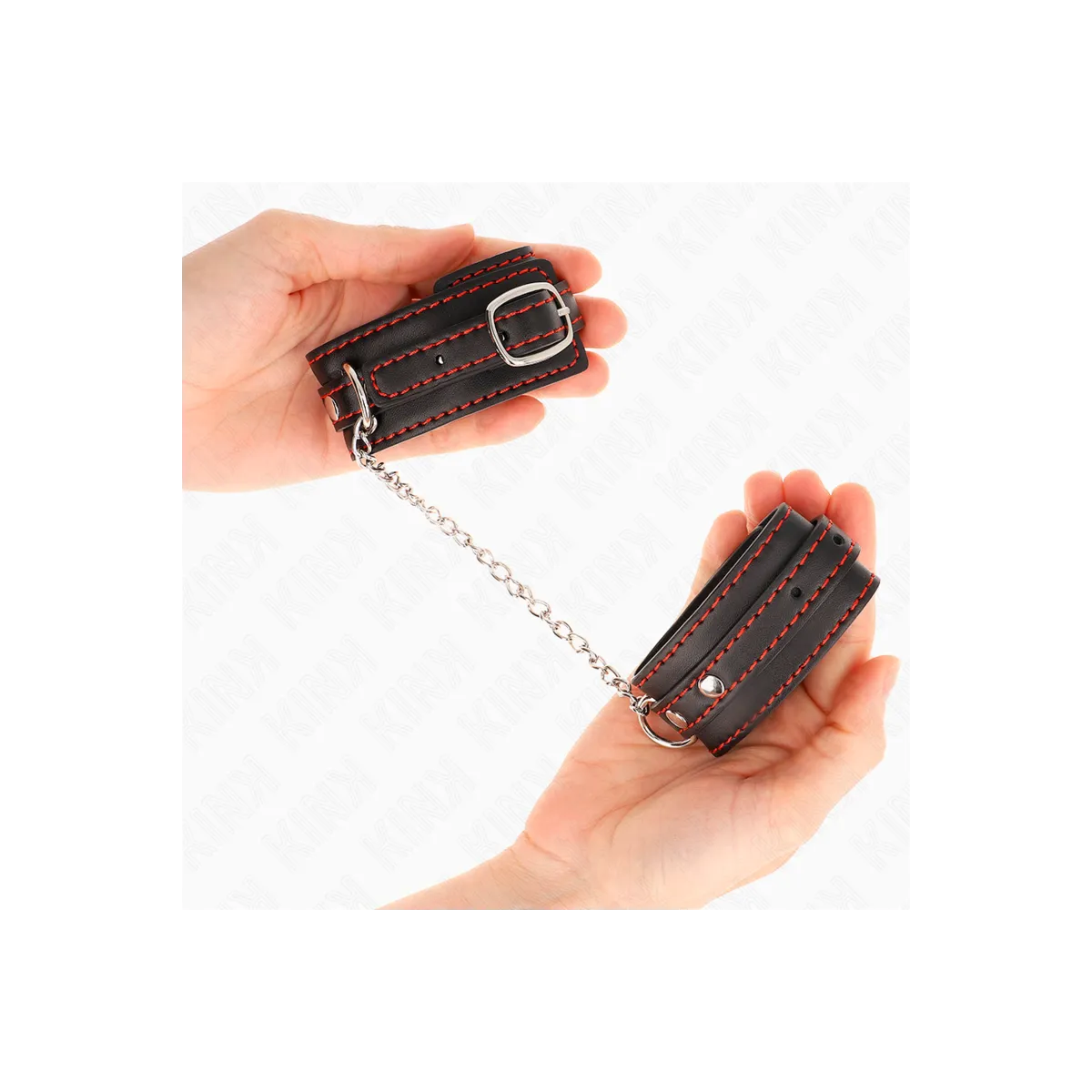 Kleine Handgelenksfesseln Schwarz mit Rotem Futter Verstellbar 14-24 cm X 3,5 cm von Kink Wrist Restraint | Fesselliebe.de