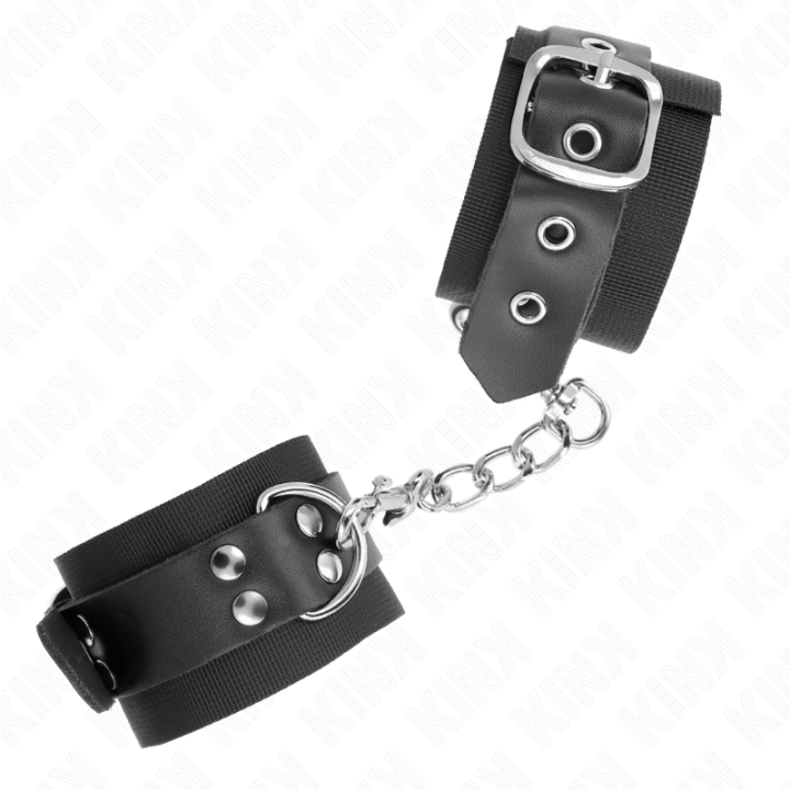 Nylon Handgelenkfesseln Schwarz mit Ledergurte Schwarz Verstellbar 19-29 cm X 5,1 cm von Kink Wrist Restraint | Fesselliebe.de