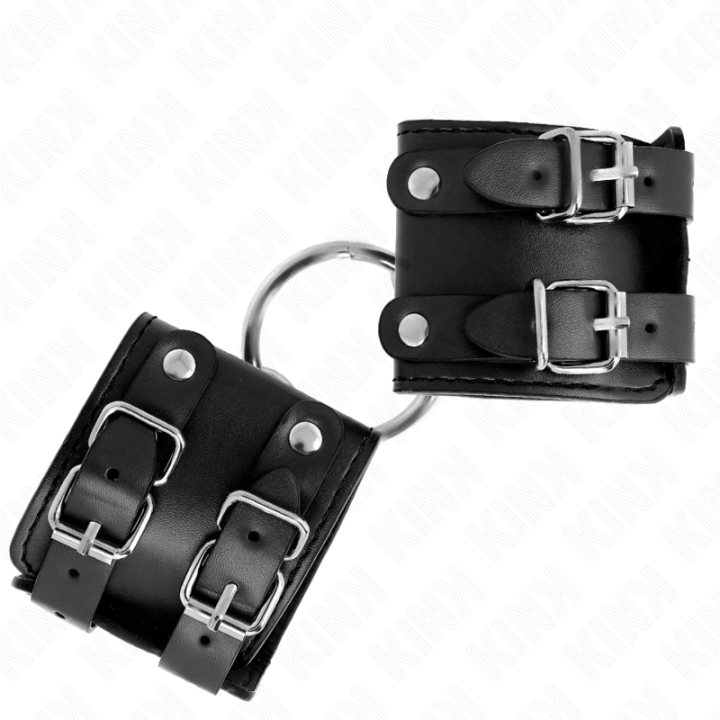 Feste Handgelenkfesseln mit Ring und Nieten Verstellbar Schwarz 17-22 cm X 6,5 cm von Kink Wrist Restraint | Fesselliebe.de