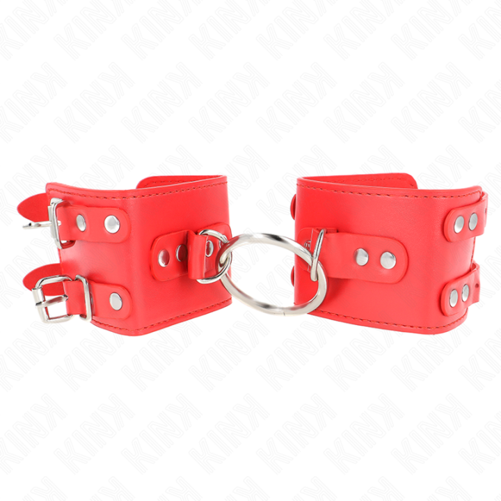 Feste Handgelenkfesseln mit Ring und Nieten Verstellbar Rot 17-22 cm X 6,5 cm von Kink Wrist Restraint | Fesselliebe.de