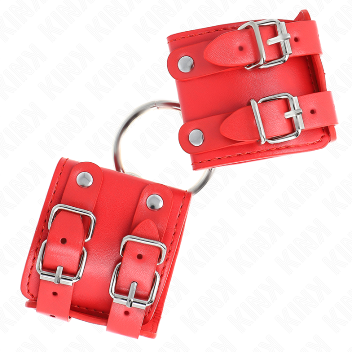 Feste Handgelenkfesseln mit Ring und Nieten Verstellbar Rot 17-22 cm X 6,5 cm von Kink Wrist Restraint | Fesselliebe.de