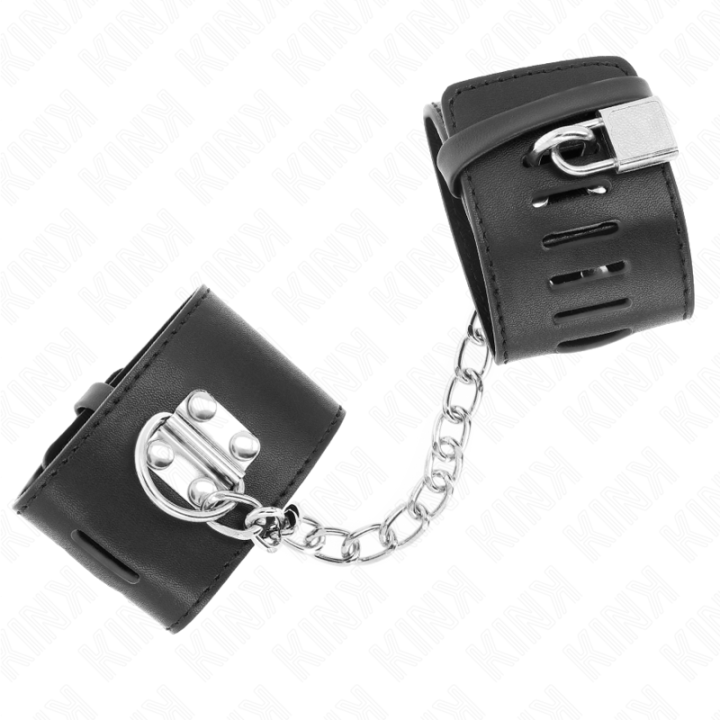 Feste Handgelenkfesseln mit Kette 30 cm und Verschluss Schwarz 16-23 cm X 5,5 cm von Kink Wrist Restraint | Fesselliebe.de