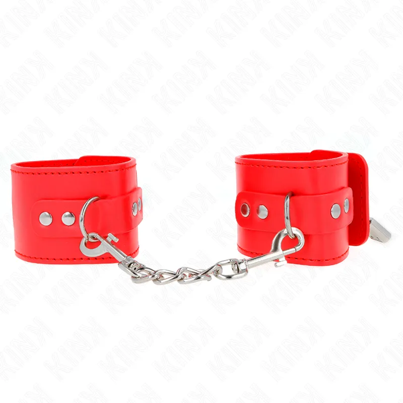Handgelenkfesseln mit Vorhängeschloss Verschluss Rot Verstellbar 16-23 cm X 5,5 cm von Kink Wrist Restraint | Fesselliebe.de