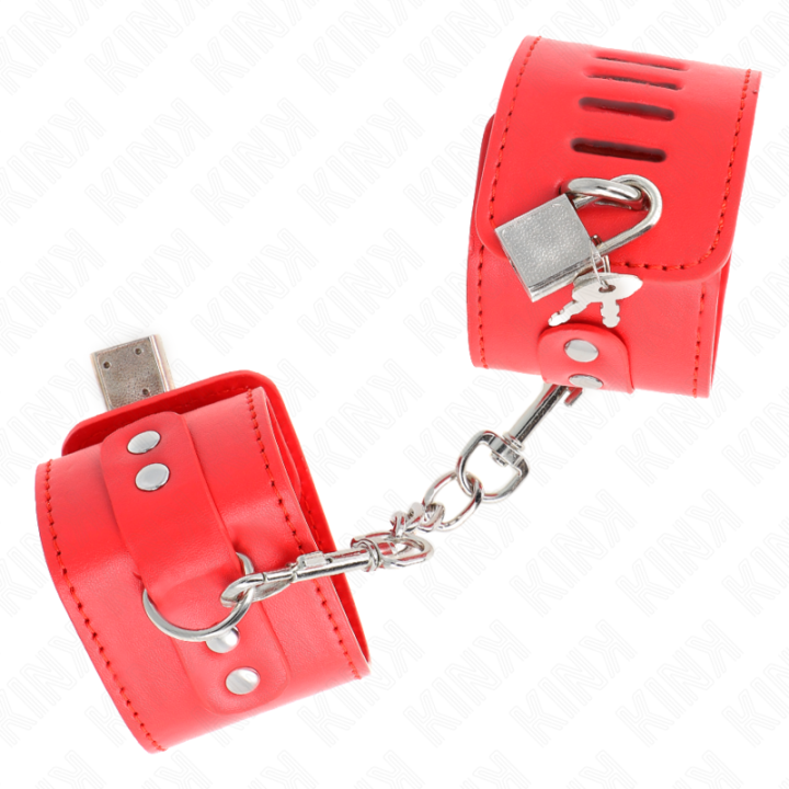 Handgelenkfesseln mit Vorhängeschloss Verschluss Rot Verstellbar 16-23 cm X 5,5 cm von Kink Wrist Restraint | Fesselliebe.de