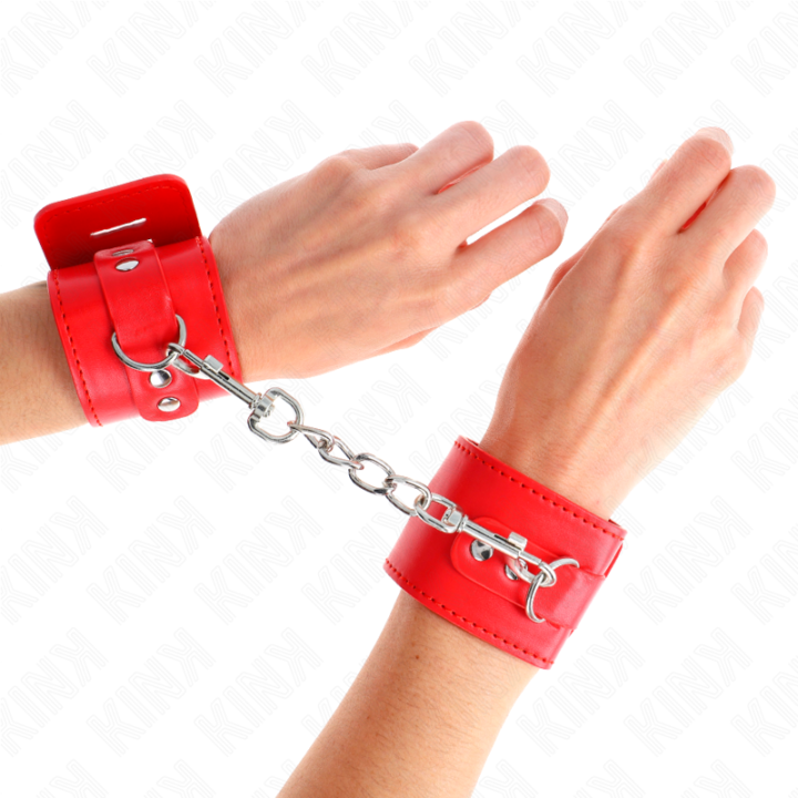 Handgelenkfesseln mit Vorhängeschloss Verschluss Rot Verstellbar 16-23 cm X 5,5 cm von Kink Wrist Restraint | Fesselliebe.de