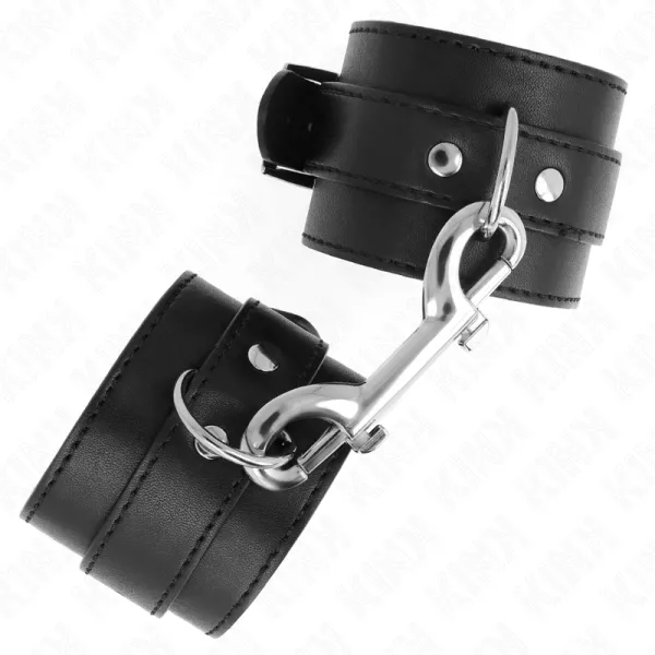Handgelenkfesseln - Einzelne Nietenreihe und Schnalle Schwarz Verstellbar 17-28 cm X 5 cm von Kink Wrist Restraint | Fesselliebe.de